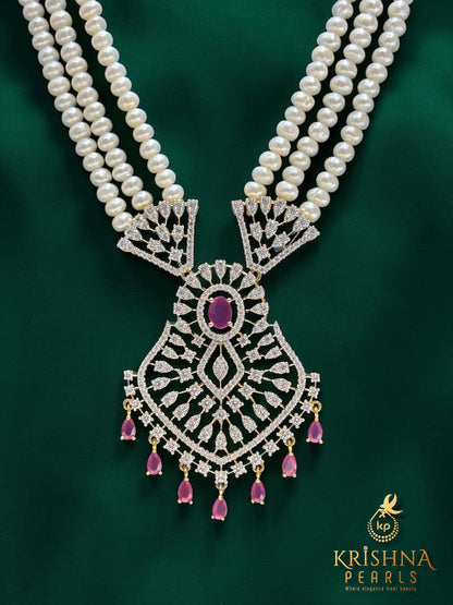 Three Rows Ruby Pearl Locket Necklace Set