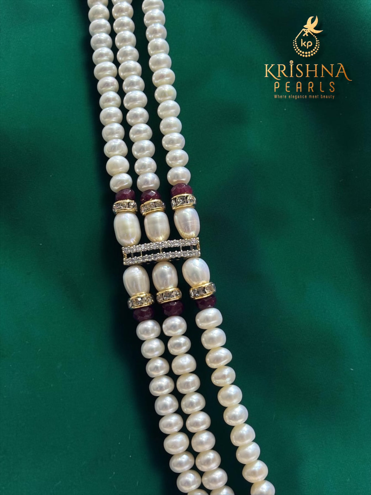 Three Rows Ruby Pearl Locket Necklace Set