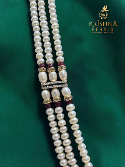 Three Rows Ruby Pearl Locket Necklace Set