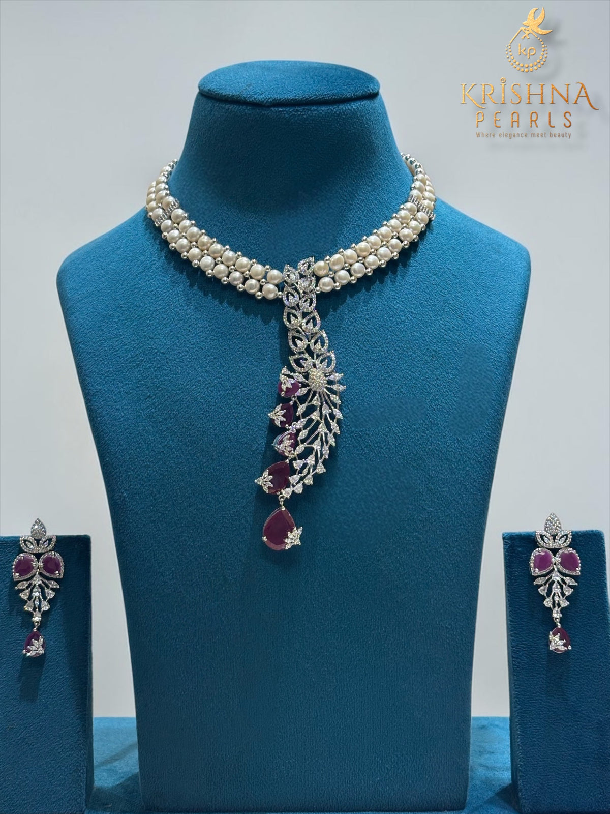 Button Pearls Double Layer Long Pendent Set