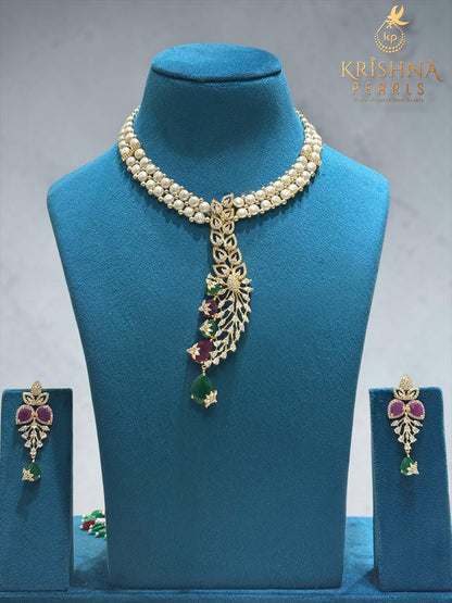 Button Pearls Double Layer Long Pendent Set