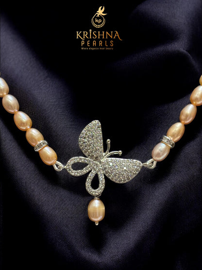 Beautiful Pink Pearls With Butterfly Pendent Necklace Set