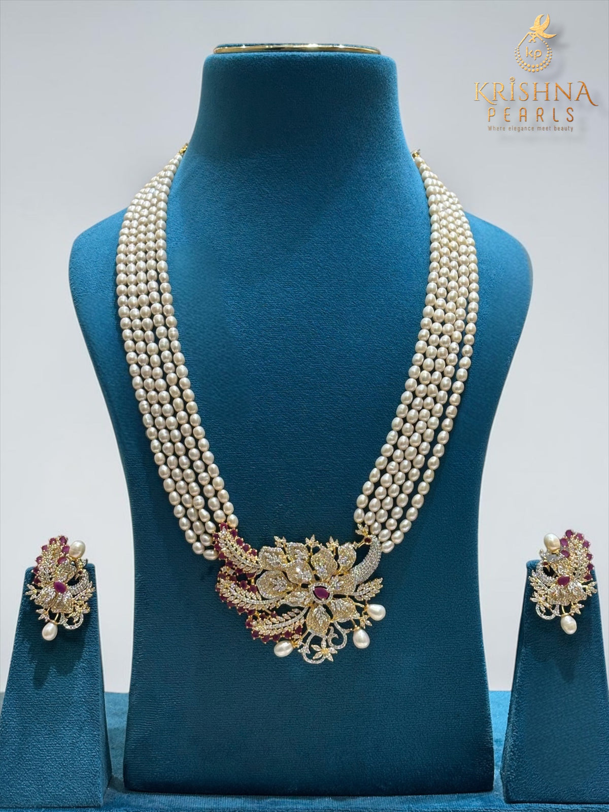 Sri Krishna Heirloom Pearl & Peacock Pendant Necklace Set