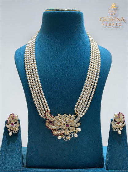 Sri Krishna Heirloom Pearl & Peacock Pendant Necklace Set