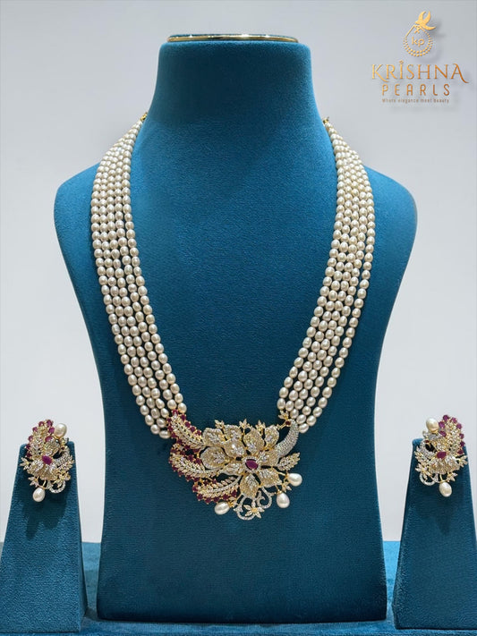 Sri Krishna Heirloom Pearl & Peacock Pendant Necklace Set