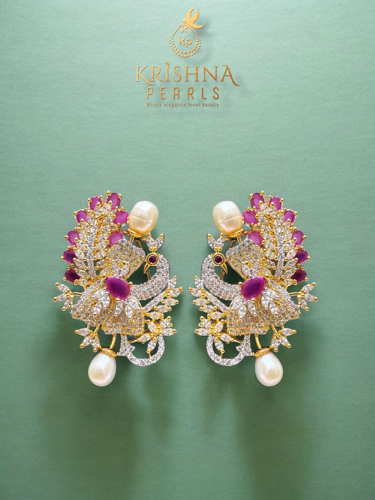 Sri Krishna Heirloom Pearl & Peacock Pendant Necklace Set