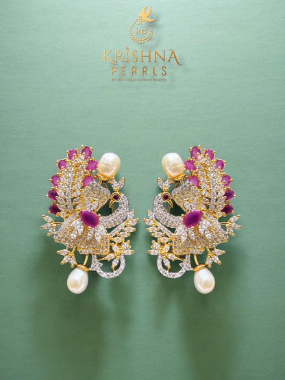 Sri Krishna Heirloom Pearl & Peacock Pendant Necklace Set