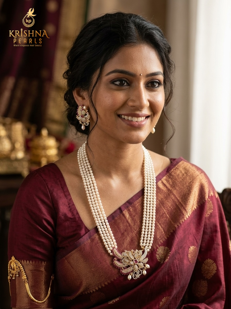 Sri Krishna Heirloom Pearl & Peacock Pendant Necklace Set