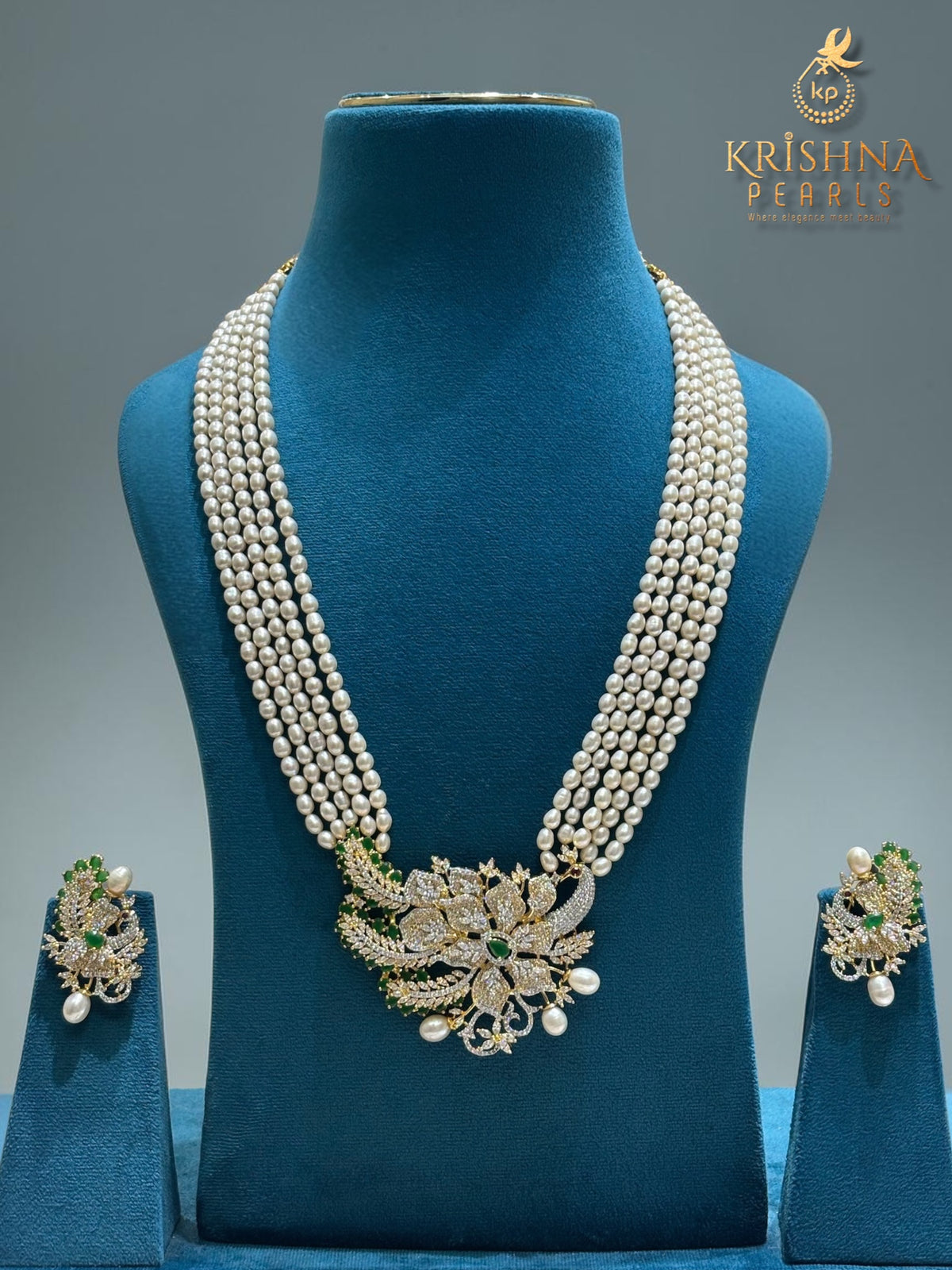 Sri Krishna Heirloom Pearl & Peacock Pendant Necklace Set
