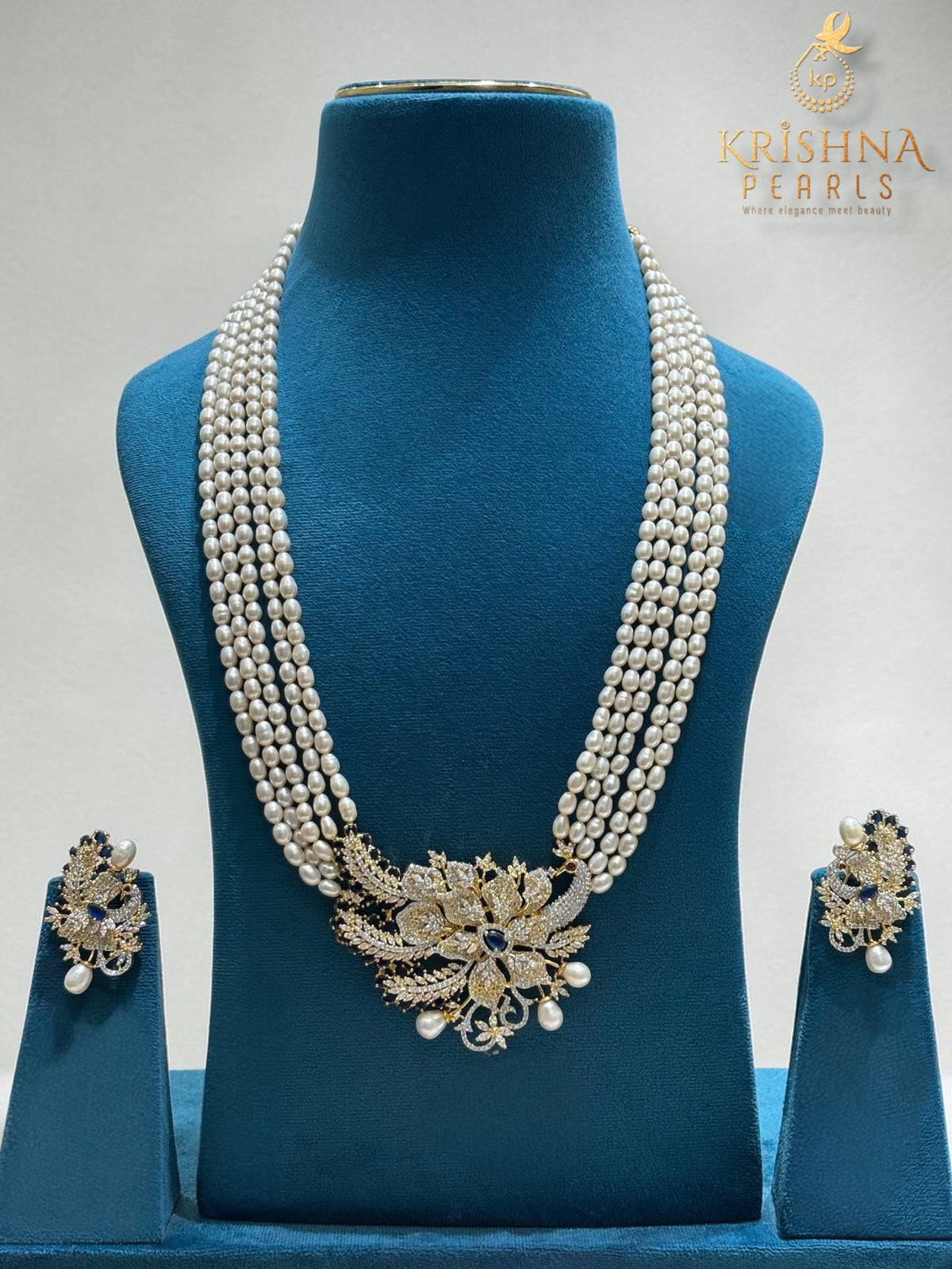 Sri Krishna Heirloom Pearl & Peacock Pendant Necklace Set