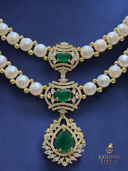 Emerald Blossom Button Pearls Necklace Set