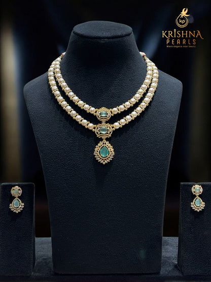 Button Pearl & Blue Quartz Necklace Set