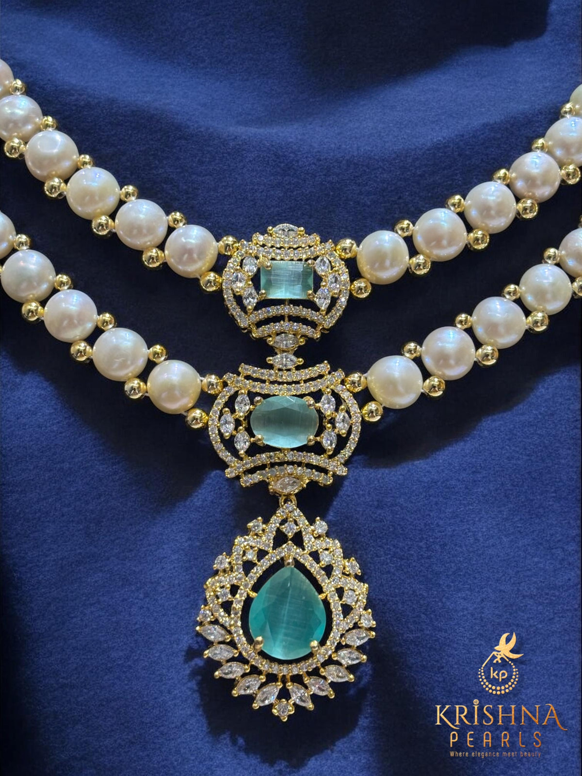 Button Pearl & Blue Quartz Necklace Set