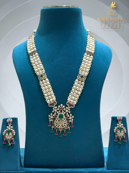Real Button Pearls Three Layers Ruby Studded Rani Haar