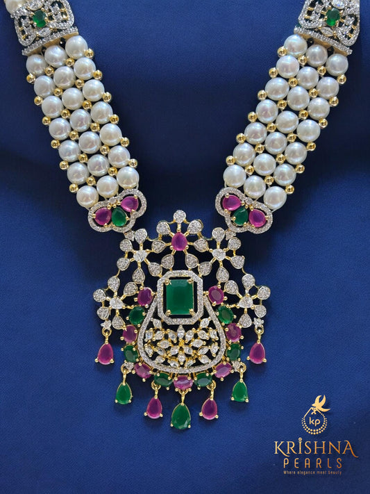 Real Button Pearls Three Layers Ruby Studded Rani Haar