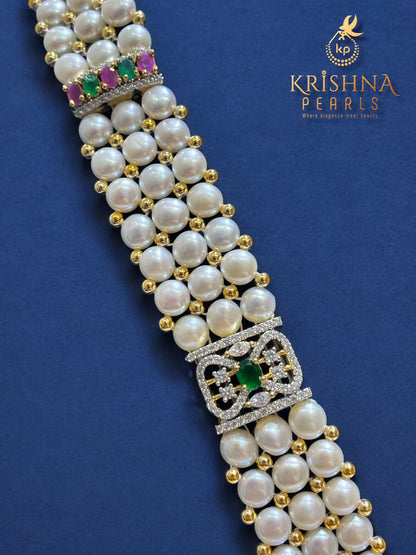 Real Button Pearls Three Layers Ruby Studded Rani Haar