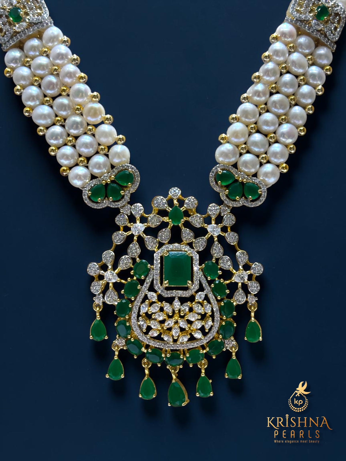 Real Button Pearls Three Layers Ruby Studded Rani Haar