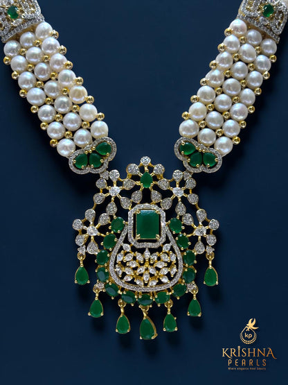 Real Button Pearls Three Layers Ruby Studded Rani Haar