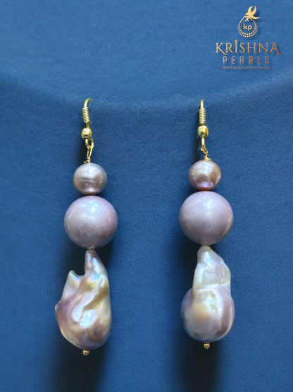 Lavender Shade 12 MM Pearls With Baroque Pearl In Center Necklace Set