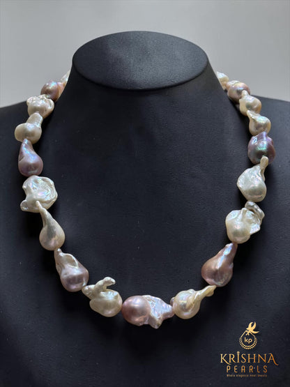 Luxurious Baroque White & Pink Pearls Necklace Set - Premium AAA Quality (No Grooves/Spots)