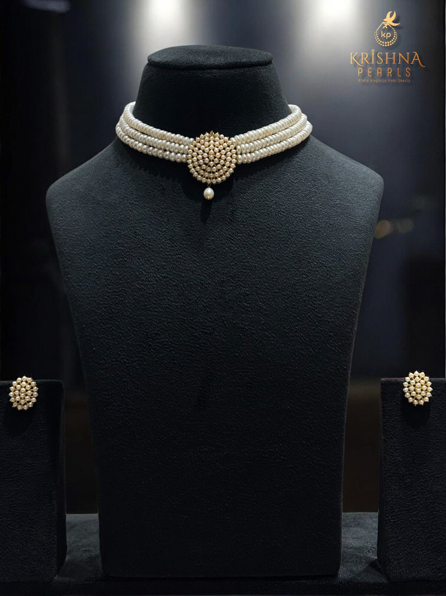Authentic Pearls Studded Three Layers Choker Set