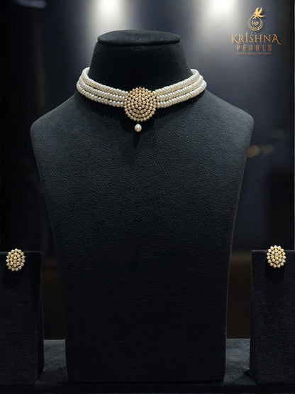 Authentic Pearls Studded Three Layers Choker Set