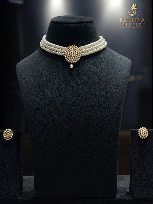 Authentic Pearls Studded Three Layers Choker Set