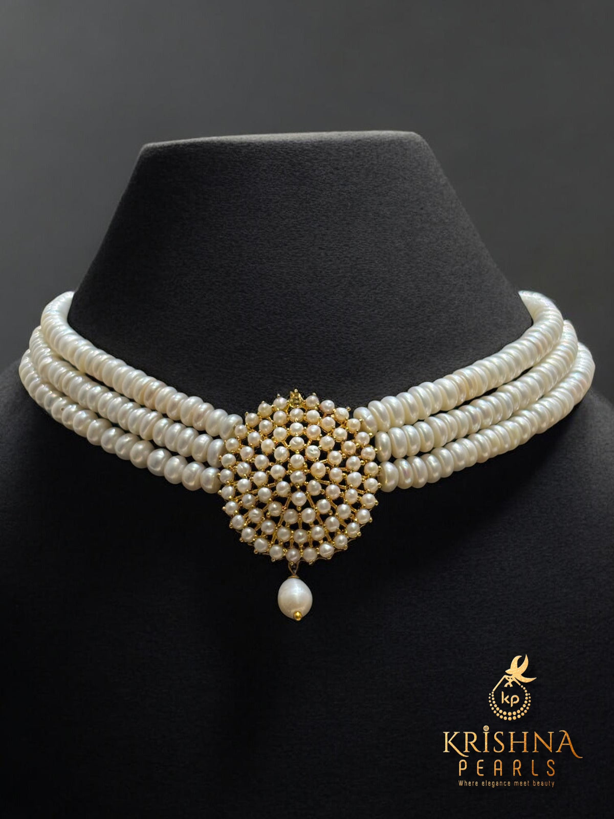 Authentic Pearls Studded Three Layers Choker Set