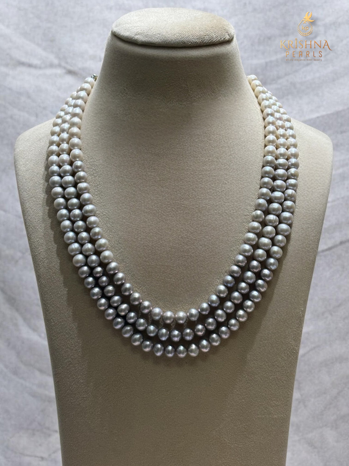 White & Grey Pearls Three layer Necklace Set