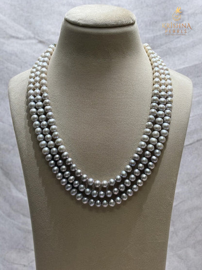 White & Grey Pearls Three layer Necklace Set