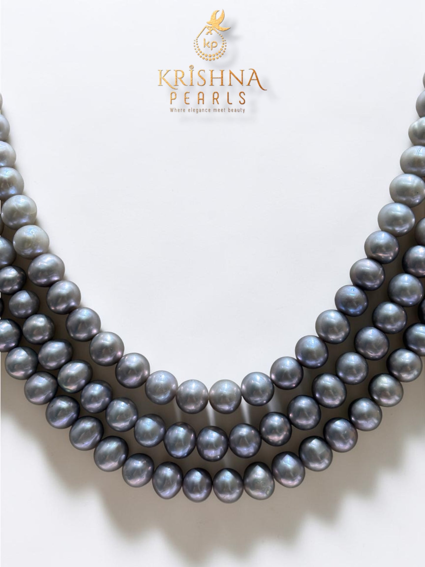 White & Grey Pearls Three layer Necklace Set