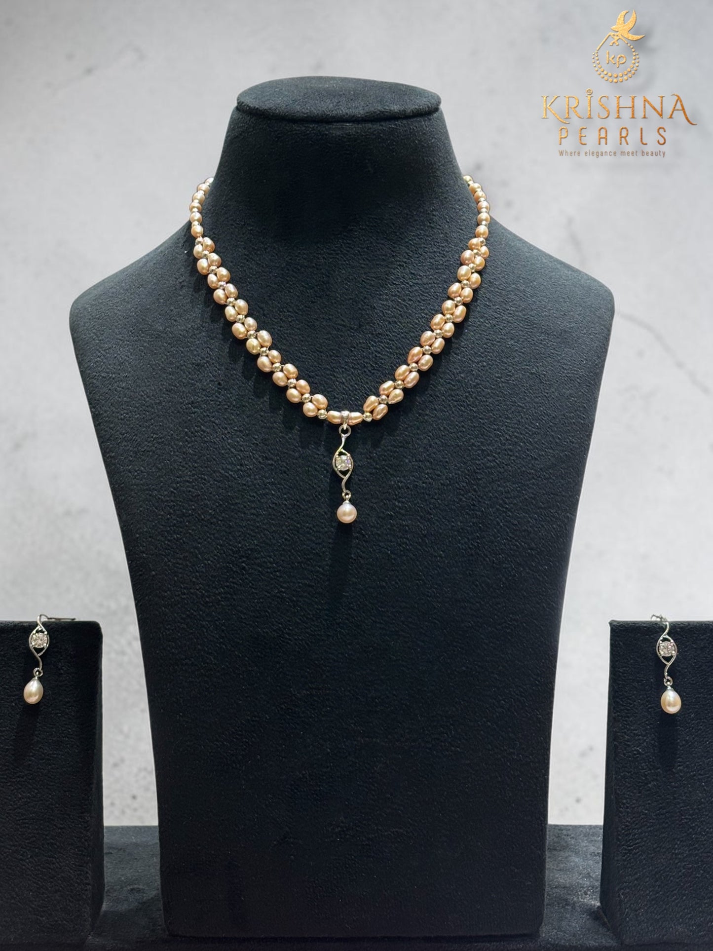Minimilistic Pink Pearls Double Layer Necklace Set
