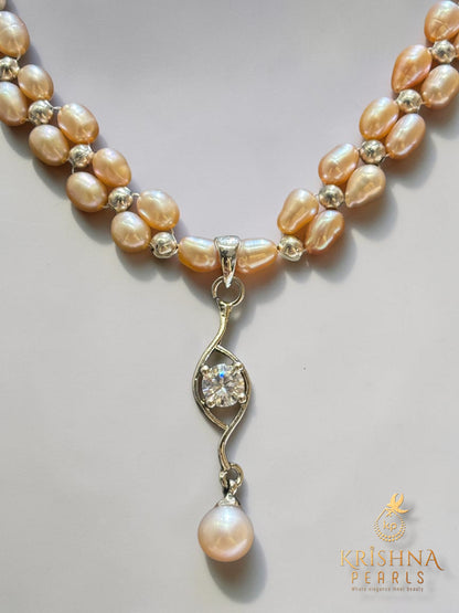 Minimilistic Pink Pearls Double Layer Necklace Set