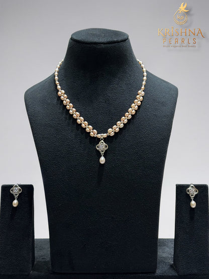 Authentic Pink Pearls Double Layer Necklace Set