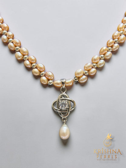 Authentic Pink Pearls Double Layer Necklace Set
