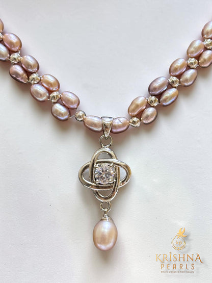 Authentic Pink Pearls Double Layer Necklace Set
