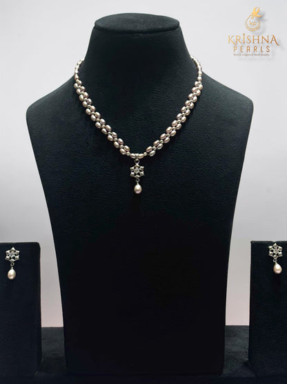 Minimilistic Lavender Pearls Double Layer Necklace Set