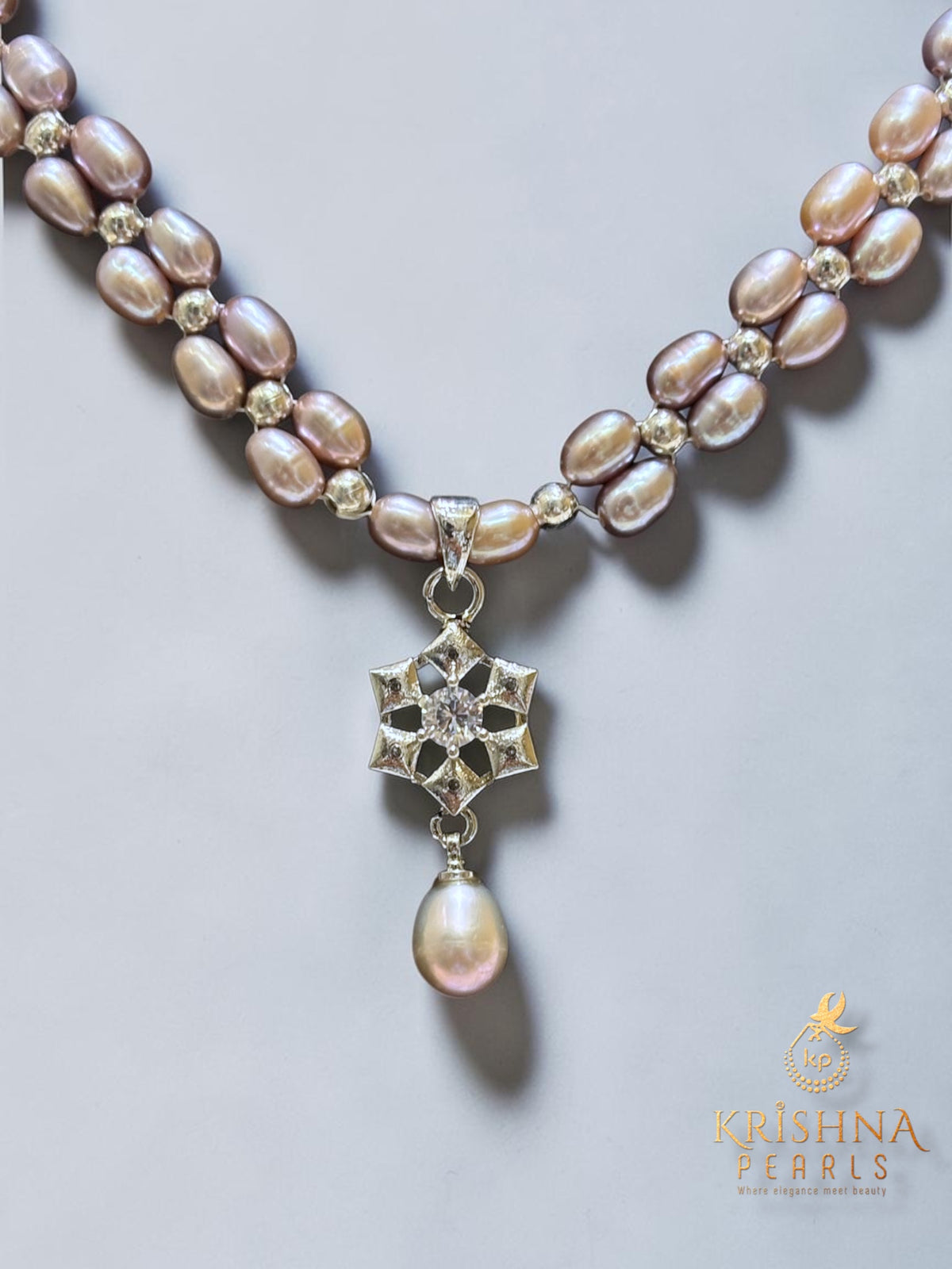 Minimilistic Lavender Pearls Double Layer Necklace Set