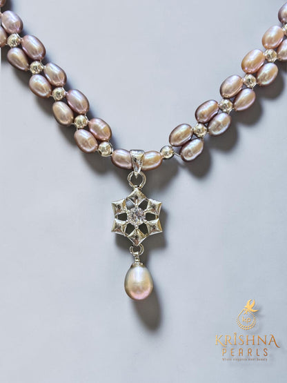 Minimilistic Lavender Pearls Double Layer Necklace Set