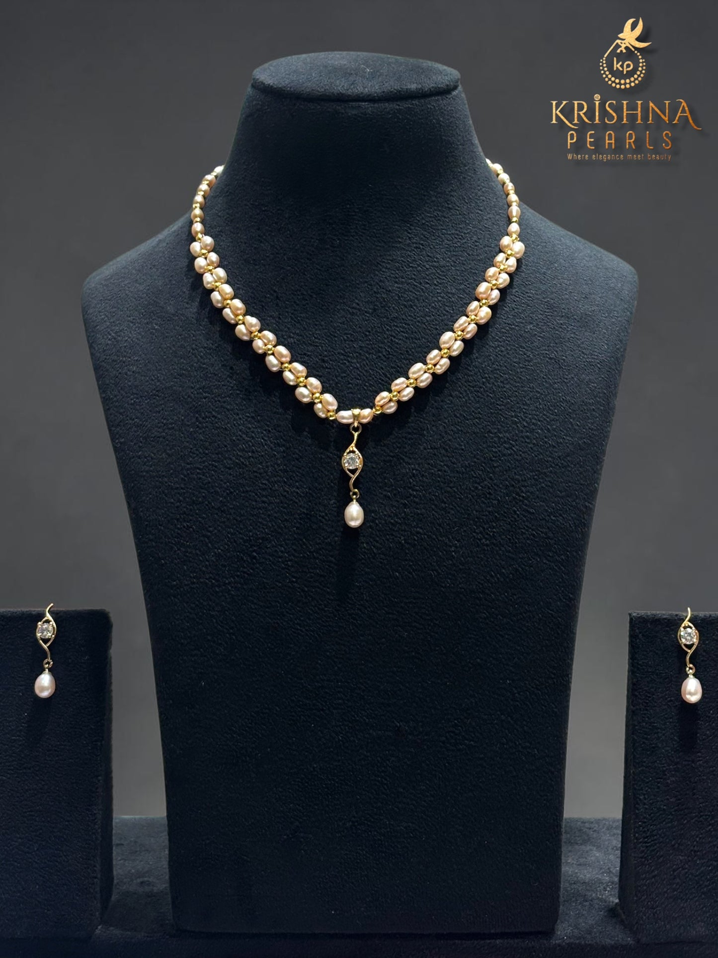 Adorable Pink Pearls Double Layer Necklace Set