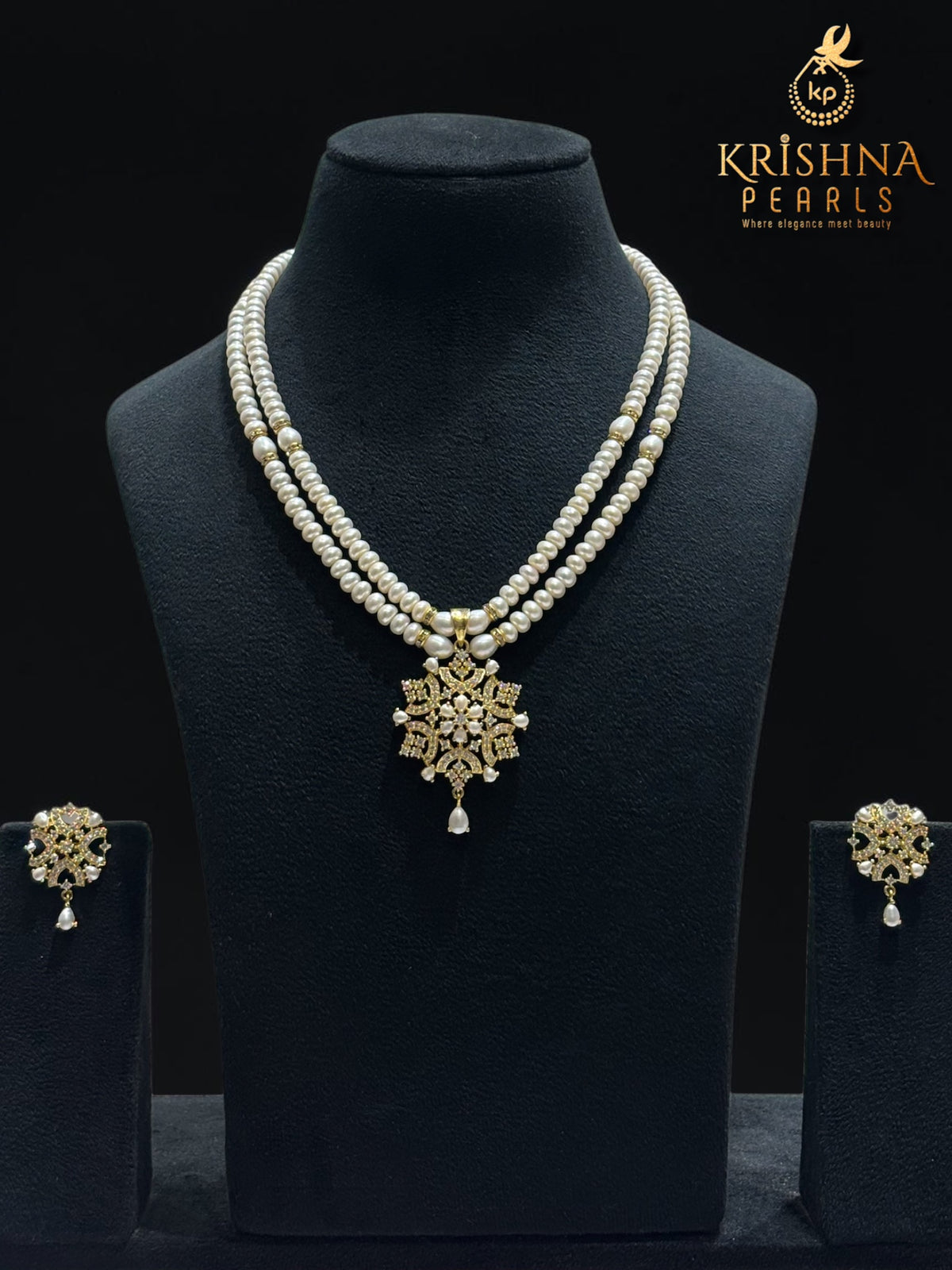 Traditional Pearls Studded Double line Pearls Necklace Set