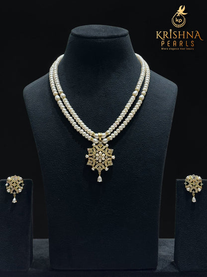Traditional Pearls Studded Double line Pearls Necklace Set