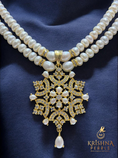 Traditional Pearls Studded Double line Pearls Necklace Set