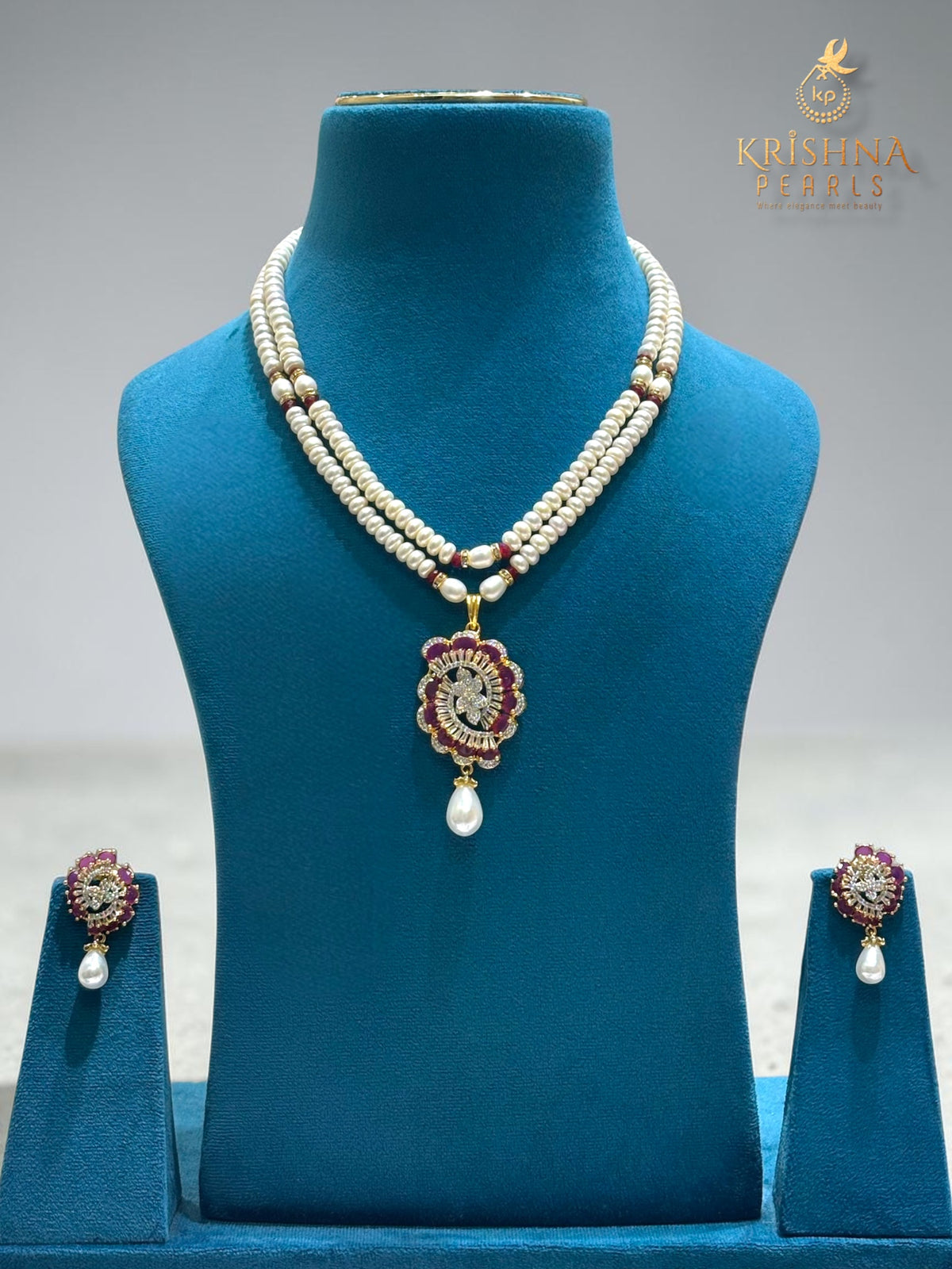 Designer Ruby Studded Double Layer Necklace Set