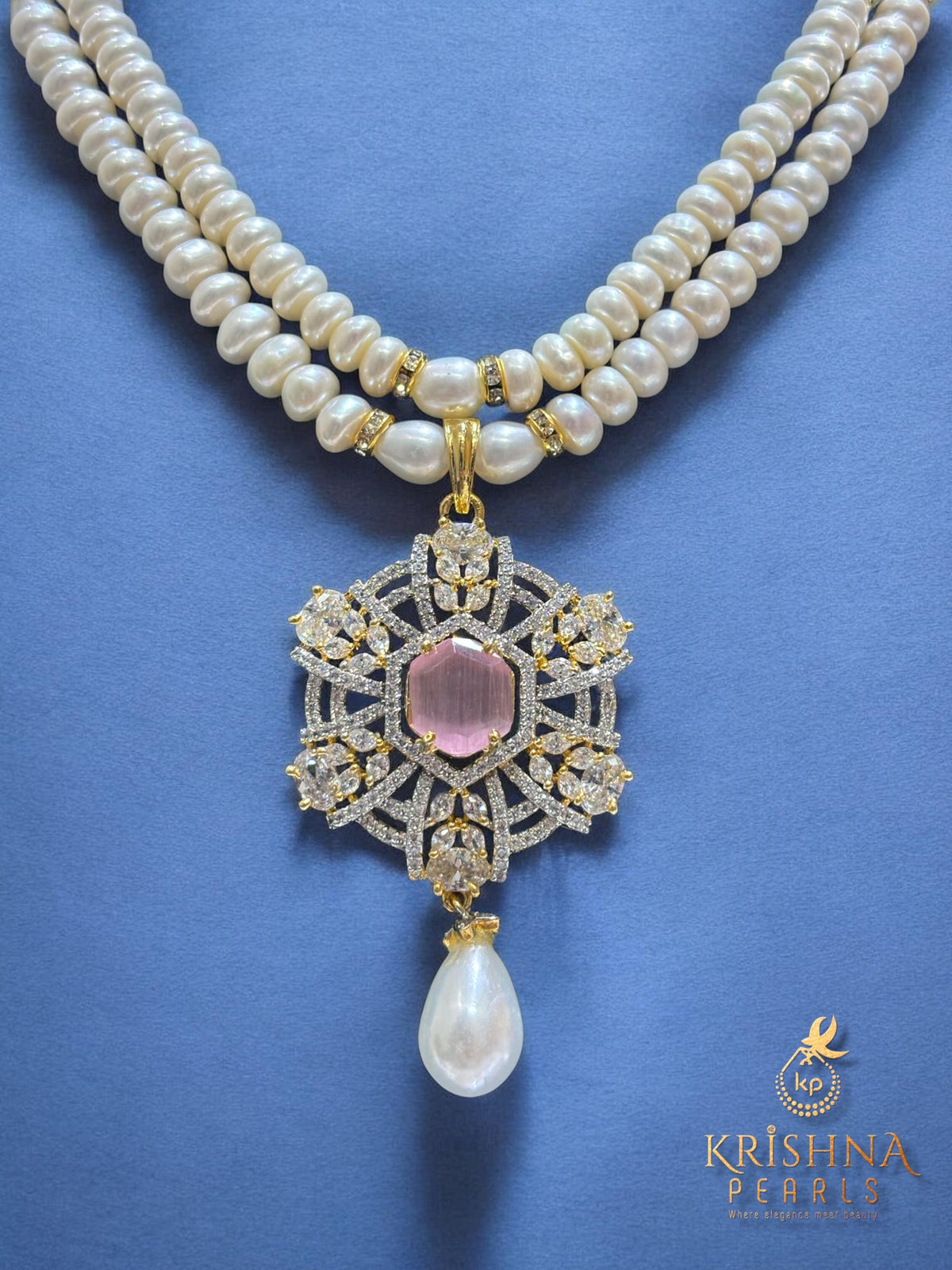 Royal Rose Quartz Studded Pearls Necklace Set