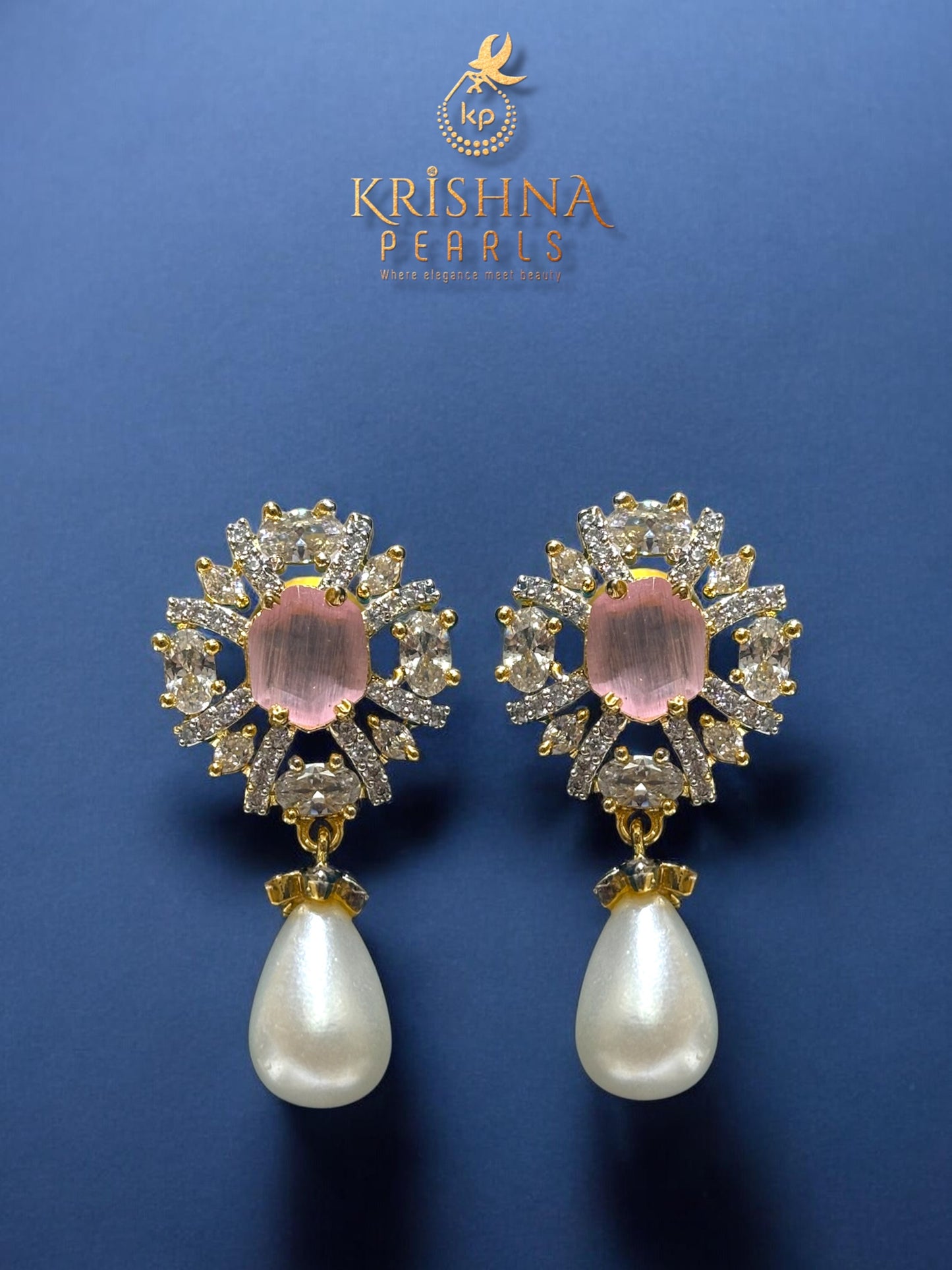 Royal Rose Quartz Studded Pearls Necklace Set