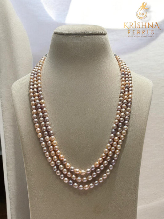 Exclusive Three Layer Shades Of Pink Pearls Necklace Set