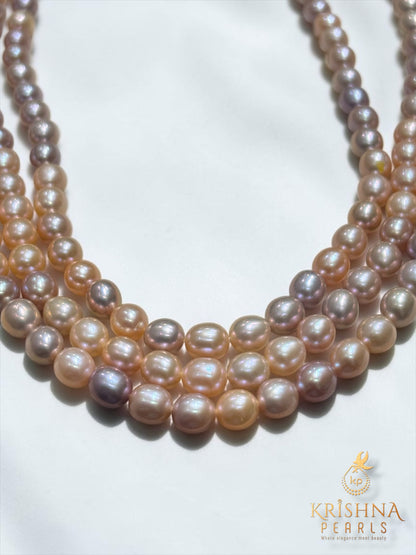 Exclusive Three Layer Shades Of Pink Pearls Necklace Set