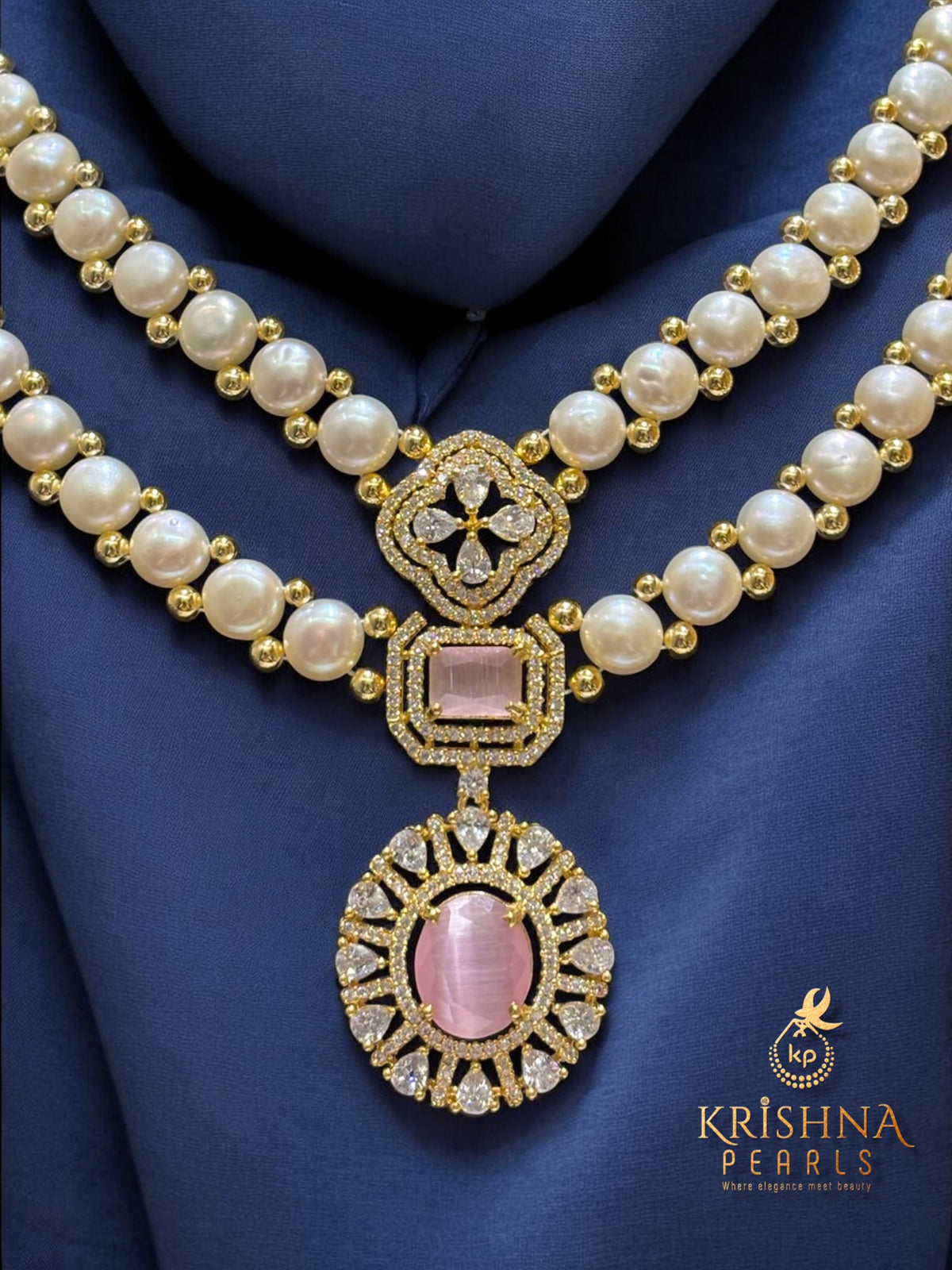 Button Pearls & Rose Quartz Double Layer Necklace Set