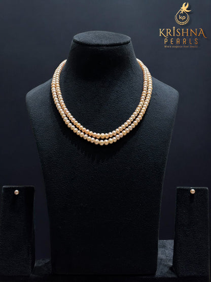 Beautiful 5-7 MM Pink Pearls Double Layer Necklace Set